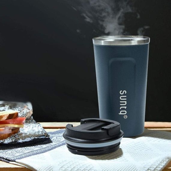 Термочашка Suntq 380 мл из нержавеющей стали, темно-синяя, кофейная кружка, термокружка с герметичной крышкой | Зображення 5