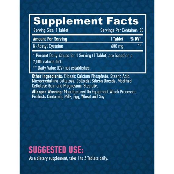 N-ацетил-L цистеїн Haya Labs N-Acetyl L-Cysteine 60 Tabs | Зображення 1