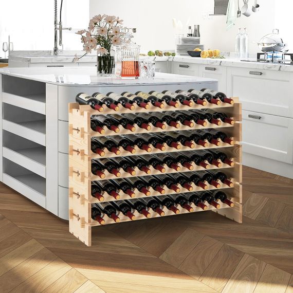 Стелаж винний Costway Modular Pine дерев'яний на 60 пляшок | Зображення 7