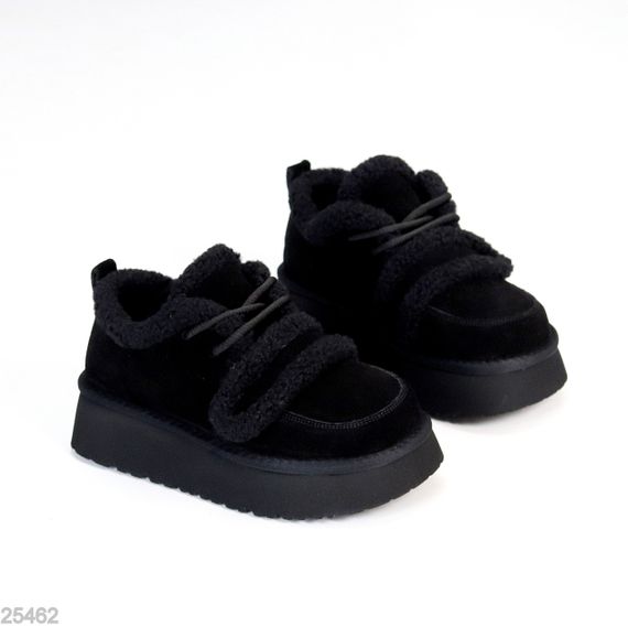 Трендовые теплые замшевые черные кроссовки-угги на липучке | Зображення 1