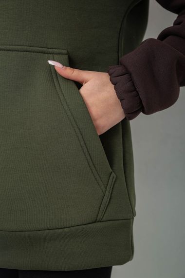 Худі жіноча тринитка на флісі, колір хакі, 102R364-1 | Зображення 5