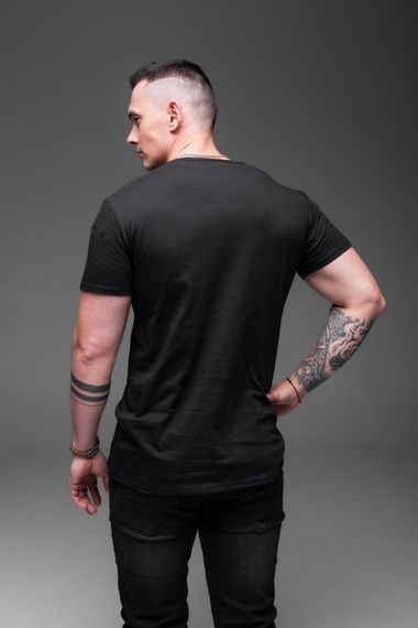 Мужская классическая базовая хлопковая футболка RA938 размер XXL, цвет черный | Зображення 4