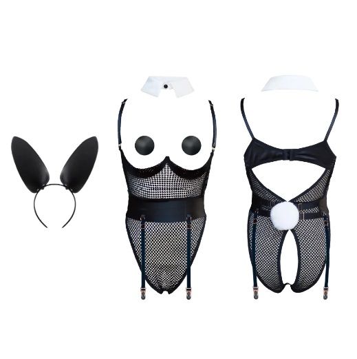 Сексуальний костюм зайчика UPKO Bunny Girl Bodysuit з відкритими грудьми, чорний, М | Зображення 1