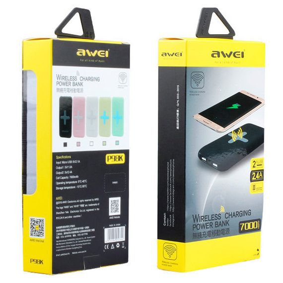Power Bank AWEI P98K (Бездротова зарядка) 8000 mAh. JY-722 Колір білий | Зображення 7