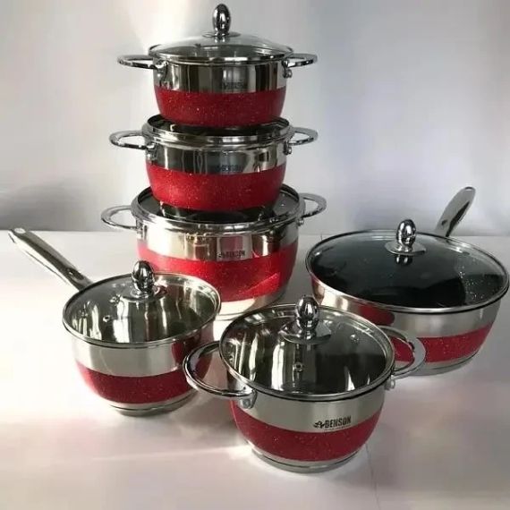 Набір посуду Benson із нержавіючої сталі 12 предметів (BN-294)