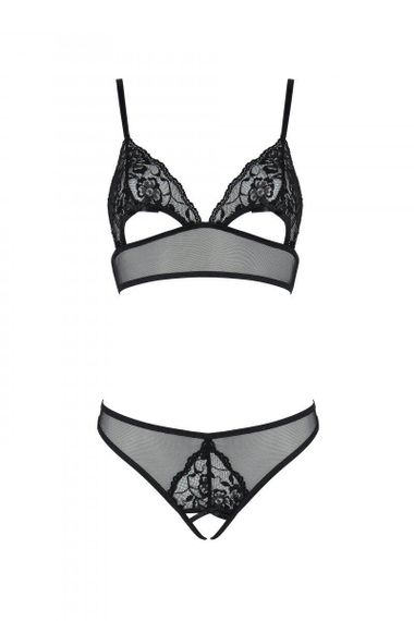 Комплект із бралету з ажурним ліфом та відкритими трусиками Passion CHRISTA SET Open Bra L/XL black Sex Aura | Зображення 2