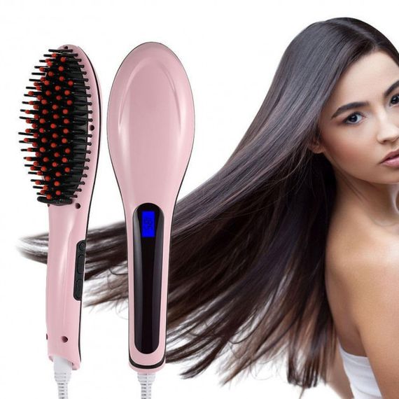 Електрична щетка-выпрямитель Fast Hair Straightener HQT-906 Фен-щетка для выпрямления и укладки волос с LED дисплеем и