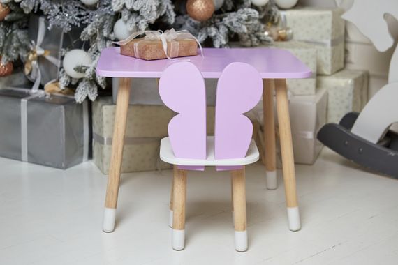 Дитячий  прямокутний стіл і стільчик метелик із білим сидінням. Столик фіолетовий дитячий | Зображення 4