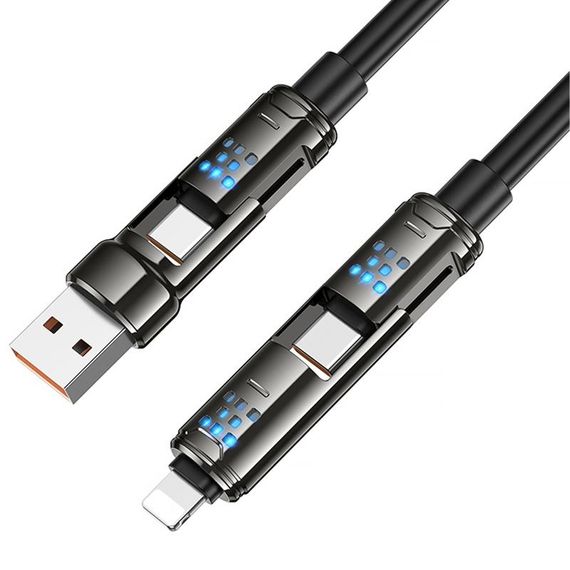 Дата кабель Hoco U143 Joy 4in1 USB to Lightning/Type-C to Type-C 240W (1.2m) Black | Зображення 3