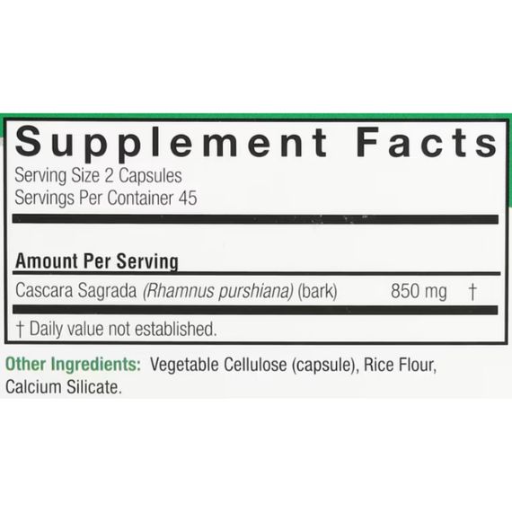 Покращення роботи кішківника Nature's Answer Cascara Sagrada 850 mg 90 Veg Caps | Зображення 1