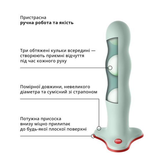Фалоімітатор Fun Factory BOUNCER Light Green, кульки всередині, ефект вібрації, діаметр 3,9 см | Зображення 7