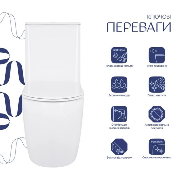 Унітаз підлоговий Qtap Robin Ultra Quiet з сидінням Slim Duroplast/ Soft-close/ Quick Release QT13226089AW | Зображення 9