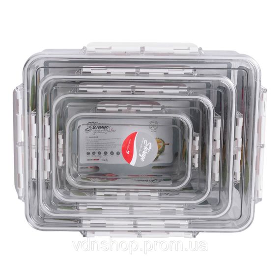 Набір контейнерів для їжі 0.7/1.7/3.3/5.7 л 4 шт з кришками на засувках HP-27-5 | Зображення 4