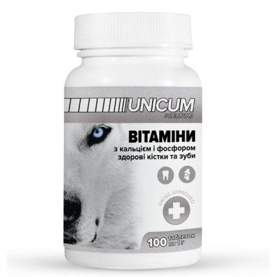Витамины для собак с кальцием и фосфором Unicum Premium, 100 табл