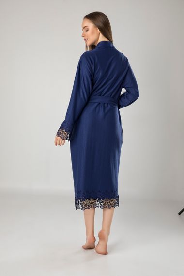 Женский халат Nusa 8670-1 трикотажный с кружевом, синий M | Зображення 1