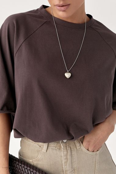 Однотонна вільна футболка з рукавами-реглан - коричневий цвет, ONE SIZE (є розміри) | Зображення 3