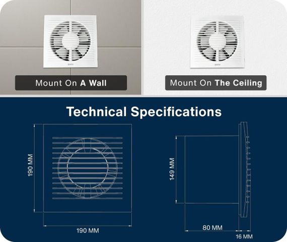Вытяжной вентилятор 150 мм с таймером, встроенная тихая вытяжка для ванной, кухни, туалета для удаления влаги | Зображення 2