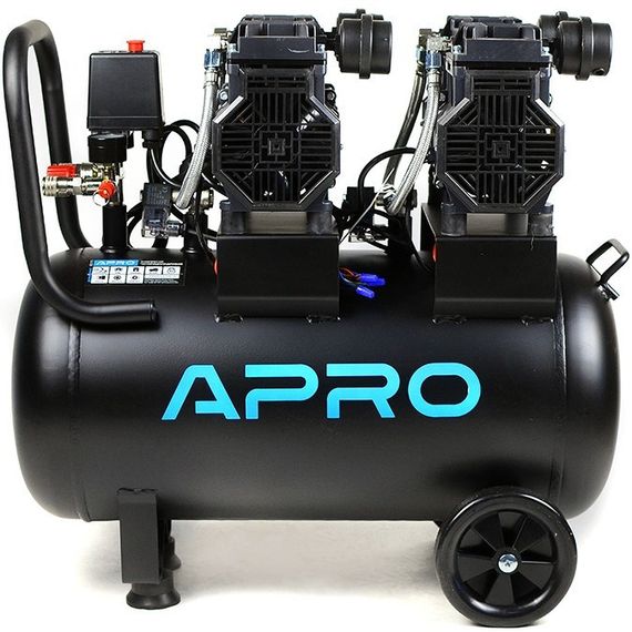 Компрессор Apro 3 кВт 50 л четырехцилиндровый безмаслянный тихий коаксиальный привод 475 л/мин 8 бар 2 выхода | Зображення 1