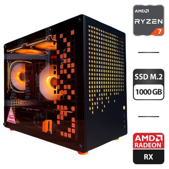 Збірка на замовлення: ігровий ПК Jonsbo Z20 Black/Orange Tower / AMD Ryzen 7 7700 (8 (16) ядер по 3,8 - 5,3 ГГц) / 32 ГБ DDR5 / 1000 ГБ SSD M.2 / AMD Radeon RX 9070 XT, 16 GB GDDR6, 256-bit / 750W