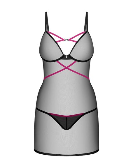 Прозрачная сорочка Obsessive Novenes chemise Черная M/L | Зображення 3