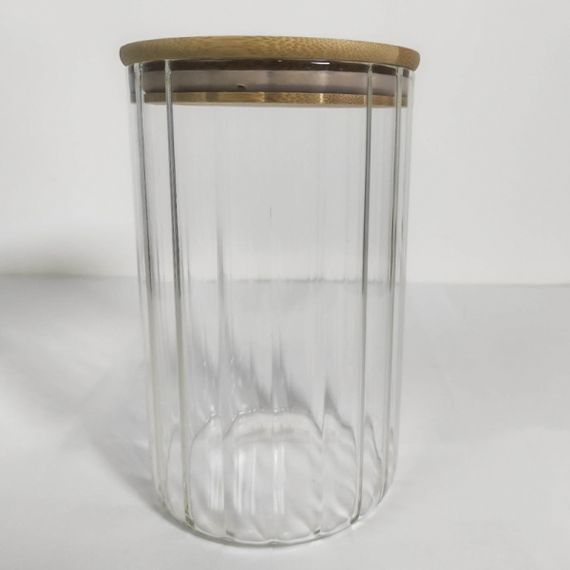 Емкость стеклянная с деревянной крышкой (круглая полосатая) VT-7611 Vittora 1100 мл | Зображення 2