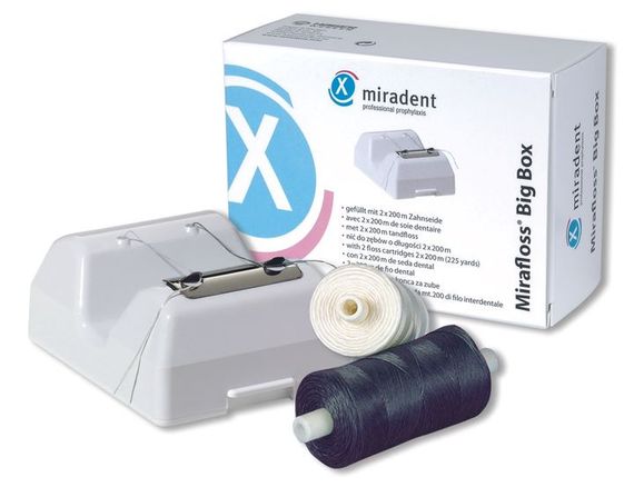 Настінний бокс з флосом + професійна зубна нитка в котушці Miradent Mirafloss Big, (2х200м)