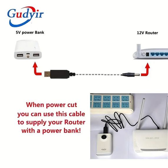 Повышающий переходник-кабель для роутера USB 5V to 12V DC 5.5x2.5 для питания роутера с повербанка | Зображення 1