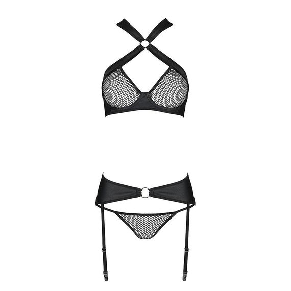 Сітчастий набір: бюстгальтер з халтером Passion Amanda Set black, L/XL | Зображення 4