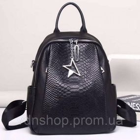 Жіночий рюкзак шкіряний міський з ременцем 23х30х11, сумка на спину для навчання, чорна