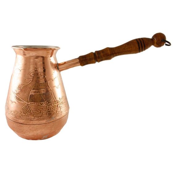 Турка медная 500 мл Алые паруса золотистая джезва ручная работа кофеварка для кофе