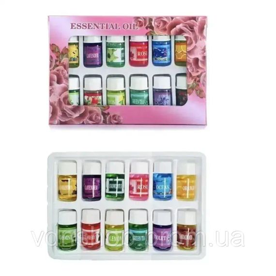 Набір ефірних масел 12 шт., у скляних флаконах / Натуральні аромамасла для аромалампи, масажу, SPA та будинку | Зображення 1