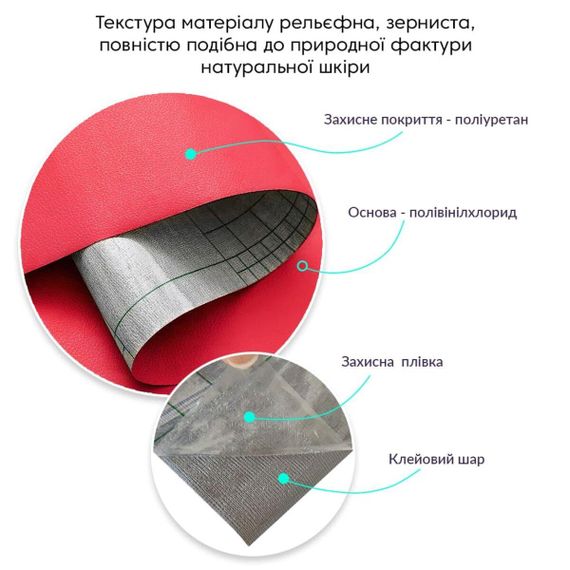 Самоклеюча екошкіра у рулоні 1.37*1m*0.5mm Червоний (D) SW-00002169 | Зображення 2