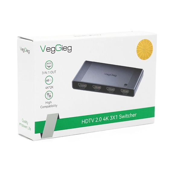 Комутатор VEGGIEG V-HD10 HDMI 1*3, HDTV2.0 4K, Grey, Box | Зображення 3