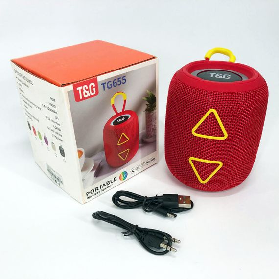 Портативна колонка TG655 5W з RGB підсвічуванням та ремінцем, бездротова колонка потужна. Колір: червоний | Зображення 7