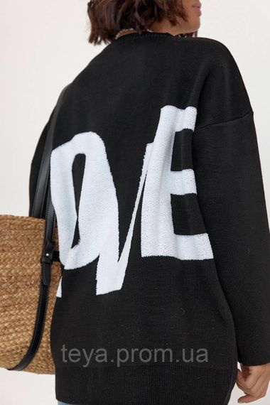 Удлиненная женская кофта с надписью на спине Love цвет черный размер S FL_000499 | Зображення 3