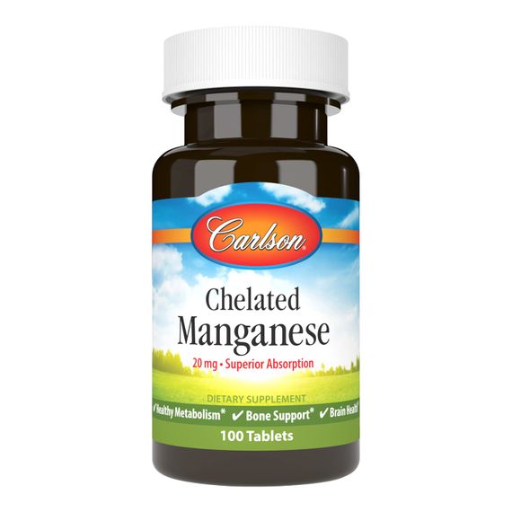 Хелатный марганец Carlson Chelated Manganese, 20 mg, 100 Tablets