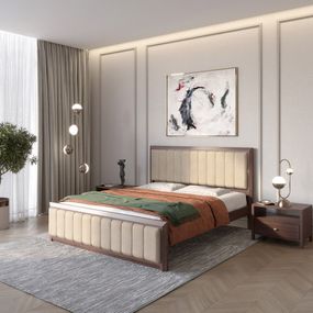 Полуторне дерев&#039;яне ліжко Mebigrand Барселона Б1 Горіх темний/Аляска 23 (Бежевий) 120х200 см (MBG-11593)
