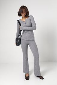 Костюм зі штанами кльош і кофтинкою на ґудзиках - сірий цвет, ONE SIZE (є розміри)