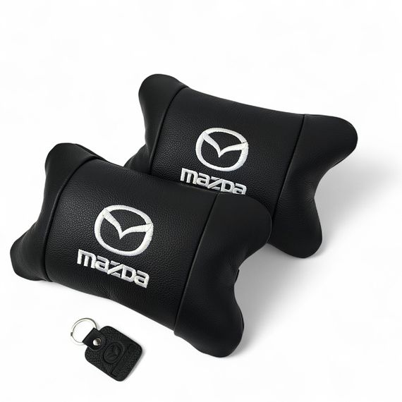 Набор кожаных подушек Mazda с вышивкой логотипа + подарок – кожаный брелок | Зображення 5