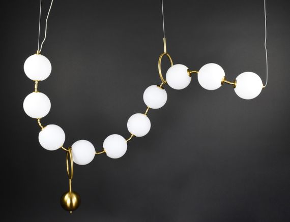 Люстра світлодіодна підвісна LED світильник для квартири на стелю лед 27206 Латунь 30-160х20х150 см. | Зображення 6