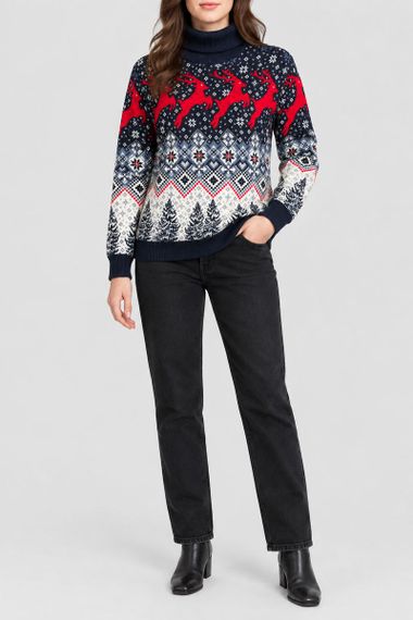Светр жіночий новорічний, колір синій, 214R21301-5 | Зображення 1