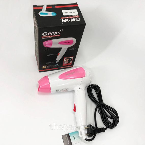 Фен для волосся складаний дорожній Gemei GM-1756 1200 Вт, Домашній фен для укладання. Колір: рожевий | Зображення 1