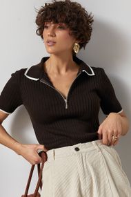 В'язане поло в рубчик із контрастною окантовкою - темно-коричневий цвет, ONE SIZE (є розміри)