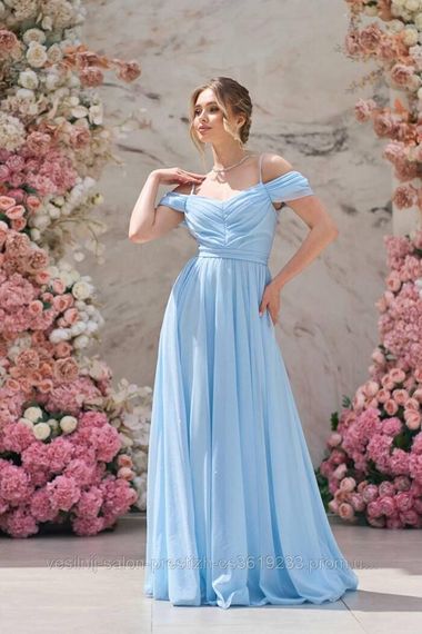 Блакитна Вечірня Сукня Шифон Блиск Максі | Зображення 2