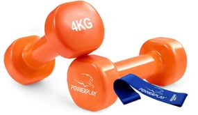 Гантелі вінілові PowerPlay 4125 Achilles 2*4 кг Помаранчеві 2 шт + Гумка для фітнесу 7,5 кг (PP_4125_4kg_2in)