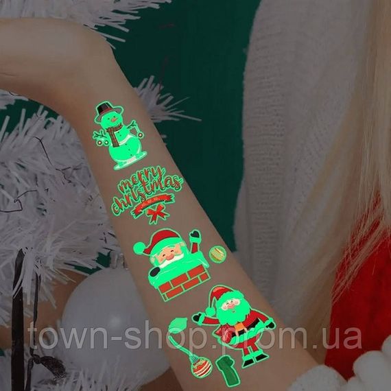 Набор временных тату "Рождество №2" kids-tatto-set10-2-christmass, светящиеся 12 х 7 см | Зображення 5