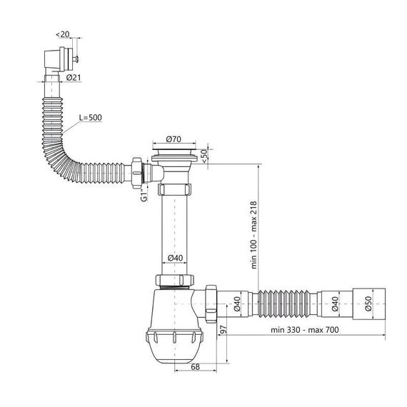 Сифон для кухонної мийки Lidz LK17, колбовий з квадратним переливом (вихід 50 мм) | Зображення 1