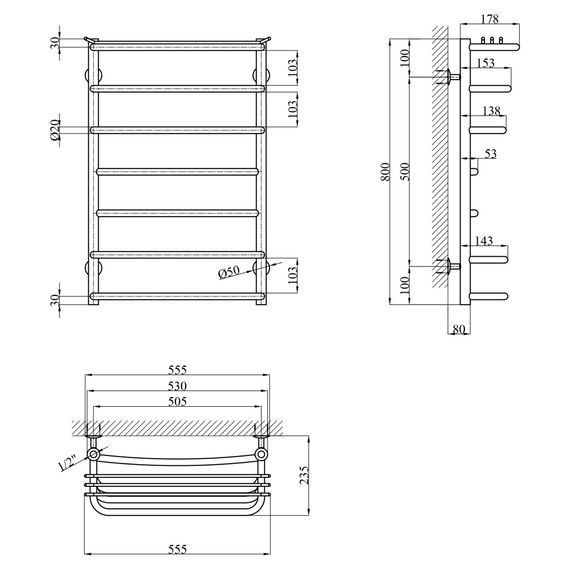 Сушарка для рушників водяна Kroner KRP Stern WT800x500-7 (CV036308) | Зображення 4