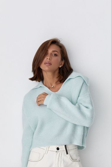 Джемпер у рубчик із відкладним коміром - блакитний цвет, ONE SIZE (є розміри) | Зображення 4