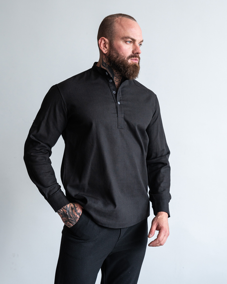 Рубашка лен длинный рукав чёрный S XL | Зображення 4